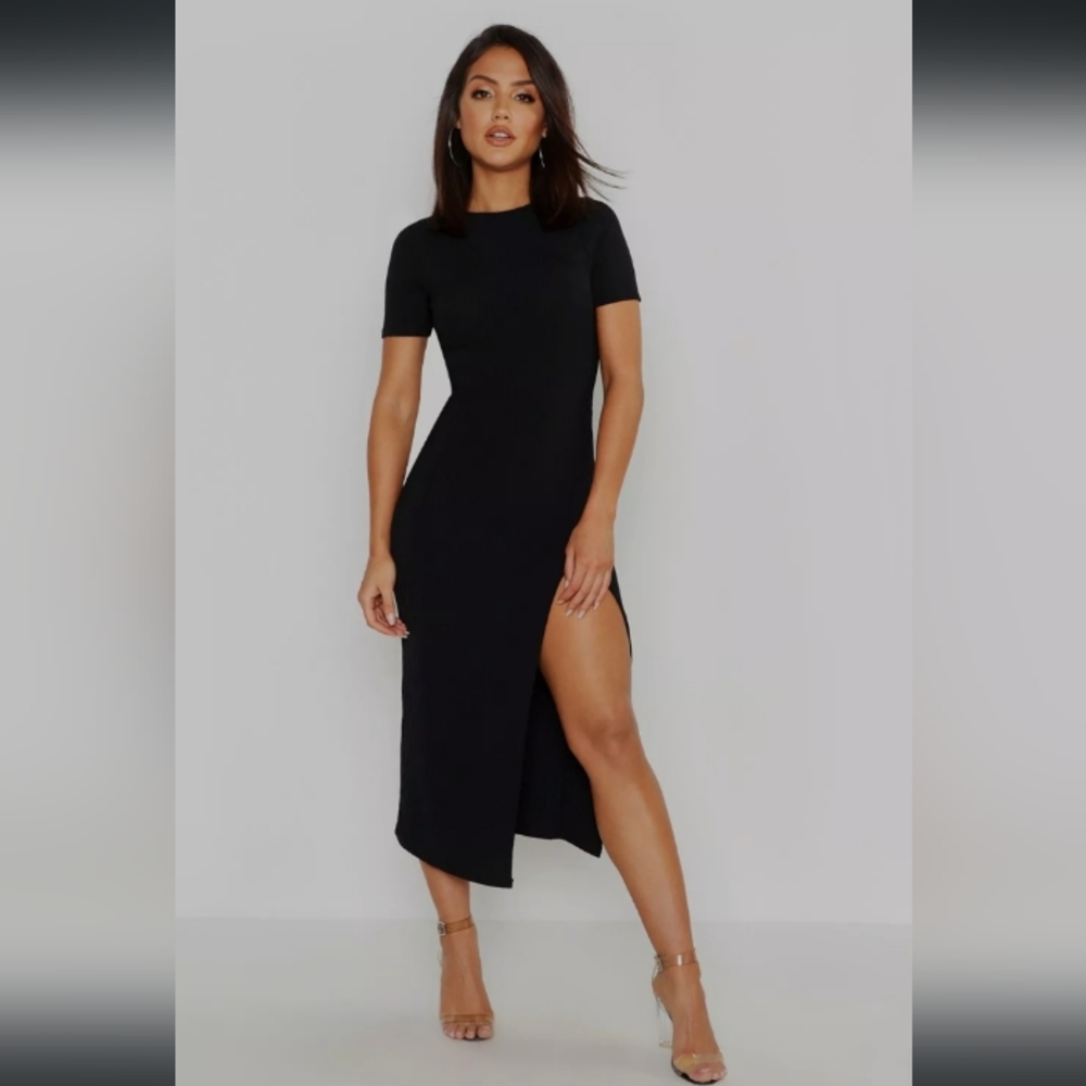 LBD! Jumbo Rib Side Split Midi Dress